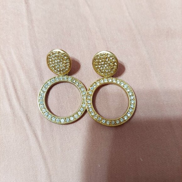 NWOT Chico's Gold Tone & Crystal Stud & Hoop Earrings - Picture 1 of 1